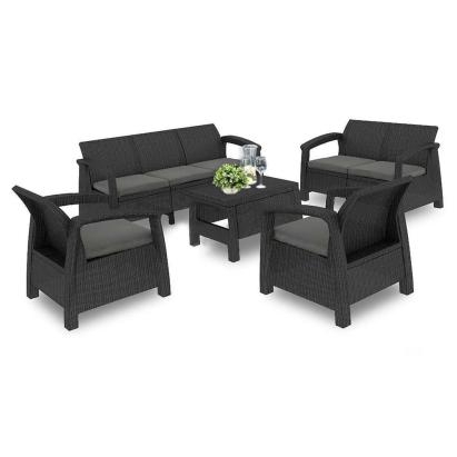 Set mobilier grădină Curver Corfu Max 7 locuri, grafit, perne gri deschis