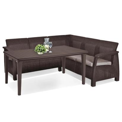 Set mobilier grădină Curver Corfu Relax maro, cu masă Futura și colțar