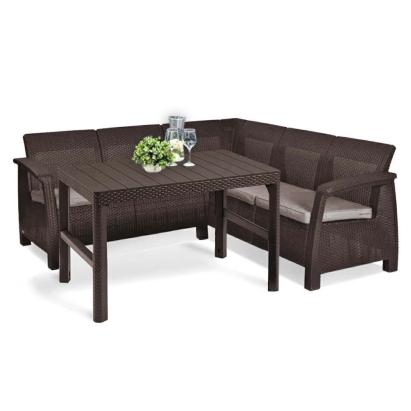 Set colțar de grădină Curver Corfu cu masă Lyon, maro, cu perne incluse
