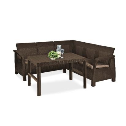 Set colțar grădină Curver Corfu Relax cu masă Lyon, maro, aspect ratan