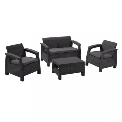 Set mobilier grădină Curver Corfu grafit cu perne gri deschis, 4 piese