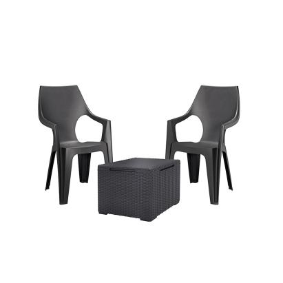 Set mobilier grădină Curver Dante Balcony grafit, 2 scaune cu spătar înalt + masă Vigo