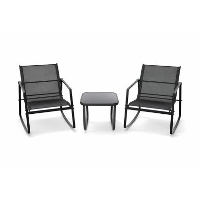 Set mobilier balcon Leziter Elva cu 2 scaune balansoar si masuta, negru