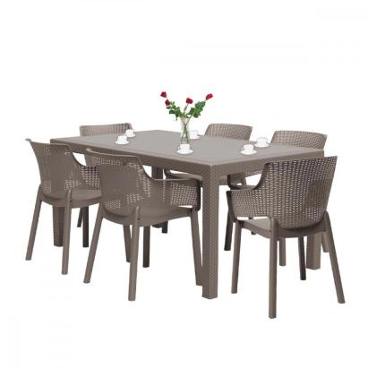 Set mobilier grădină Curver Evody 6+1, cappuccino, masă 160,5x94,5 cm