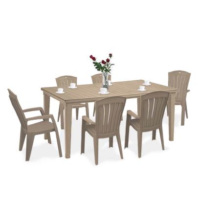 Set mobilier grădină Curver Futorini 6+1, cappuccino, masă cu aspect de lemn