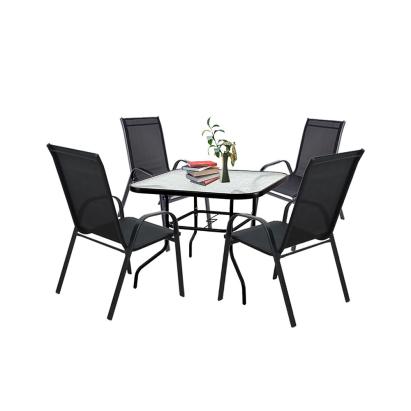 Set mobilier grădină Leziter Juba 4+1 negru, masă cu sticlă și 4 scaune