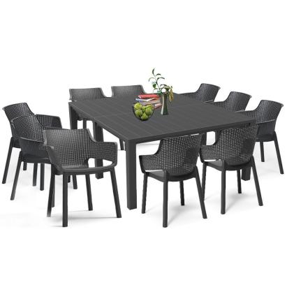 Set mobilier grădină Curver Jueva II, 10 locuri, plastic rezistent, grafit
