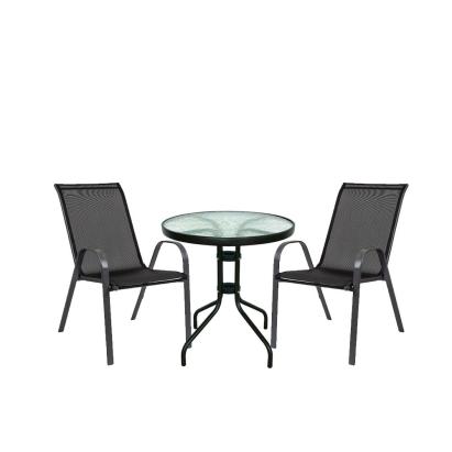 Set mobilier de balcon Leziter Largo, negru, masă cu sticlă și 2 scaune