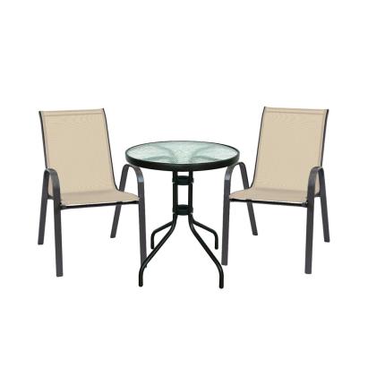 Set mobilier balcon Leziter Lizi bej, masă cu sticlă + 2 scaune