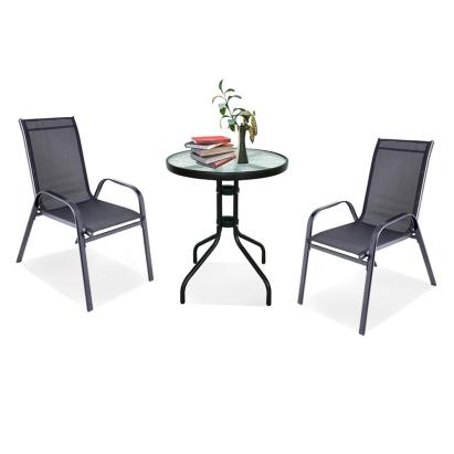 Set mobilier de grădină pentru balcon Leziter Lizi, masă cu sticlă și 2 scaune, negru
