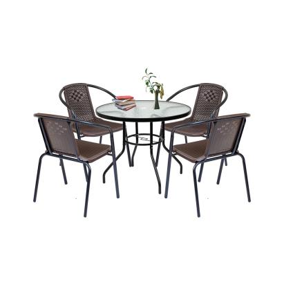 Set mobilier grădină Leziter Lund 4+1, masă sticlă și 4 scaune, maro