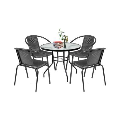 Set mobilier de grădină Leziter Lund 4+1 negru, masă cu sticlă securizată