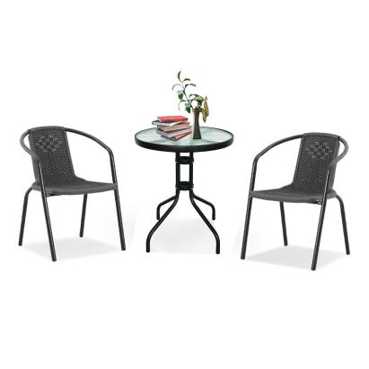 Set mobilier de balcon Leziter Marie cu masă din sticlă și 2 scaune, negru