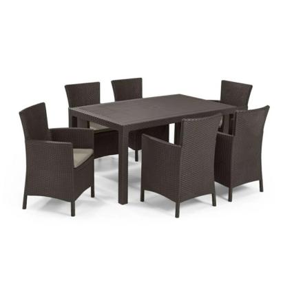 Curver Set de mobilier de grădină Meliowa pentru 6 persoane, maro, cu perne taupe calde