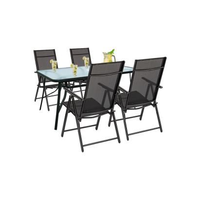 Set mobilier grădină Leziter Nadin 4+1 negru, masă sticlă 150x90 și 4 scaune pliabile