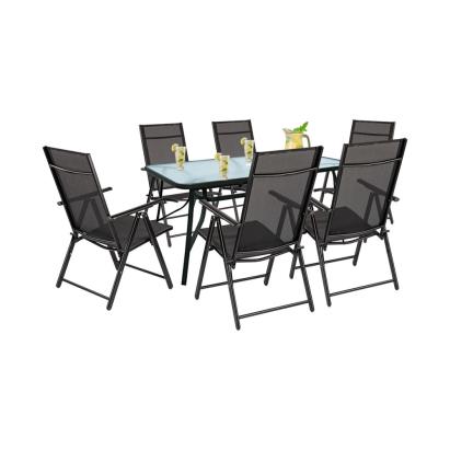 Set mobilier de grădină Leziter Nadin 6+1, negru, masă sticlă 150x90 cm