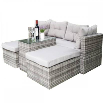 Set mobilier grădină Rodos 5 piese din poliratan cu perne și masă sticlă