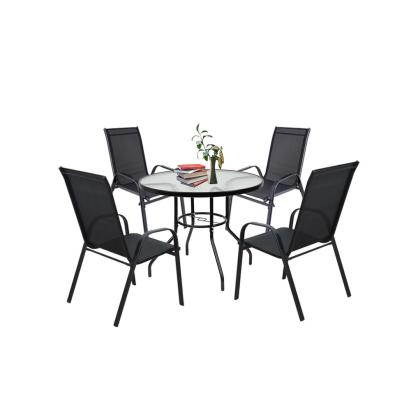 Set mobilier de grădină Leziter Tanger 4+1 negru, masă cu sticlă și 4 scaune