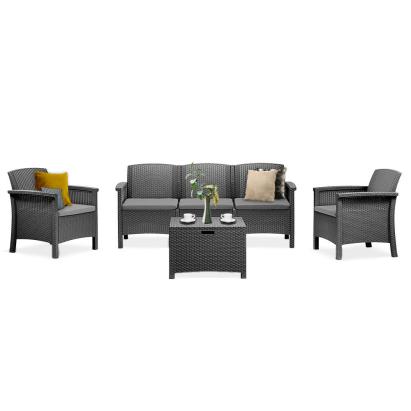 Set mobilier de grădină Leziter Venus, 5 locuri, grafit, cu masă și efect ratan