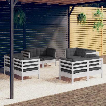 Set mobilier de grădină cu perne, 8 piese, antracit, lemn pin GartenMobel Dekor