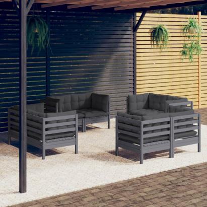 Set mobilier de grădină cu perne, 8 piese, antracit, lemn pin GartenMobel Dekor