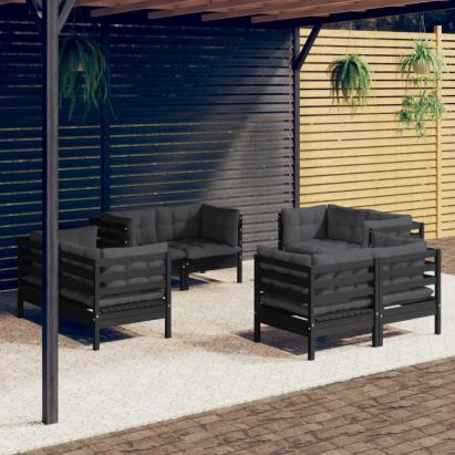 Set mobilier de grădină cu perne, 8 piese, antracit, lemn pin GartenMobel Dekor