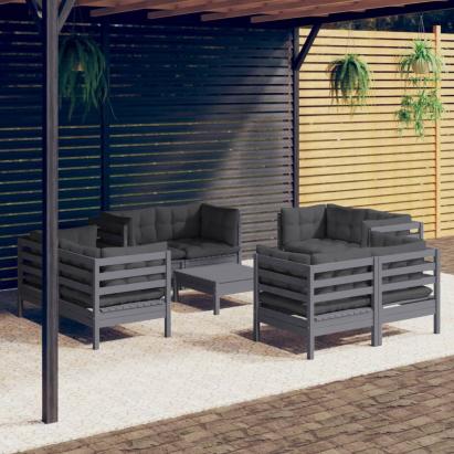 Set mobilier de grădină cu perne, 9 piese, antracit, lemn pin GartenMobel Dekor