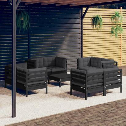 Set mobilier de grădină cu perne, 9 piese, antracit, lemn pin GartenMobel Dekor