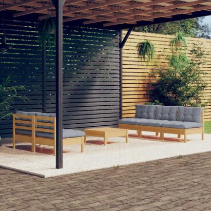 Set mobilier grădină cu perne gri, 6 piese, lemn de pin GartenMobel Dekor