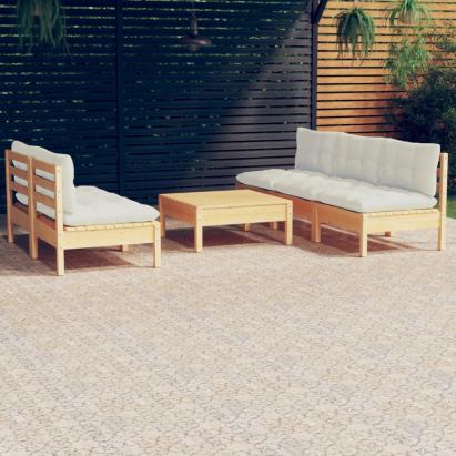 Set mobilier grădină cu perne crem, 6 piese, lemn masiv de pin GartenMobel Dekor