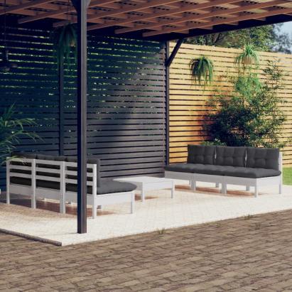 Set mobilier grădină cu perne antracit, 7 piese, lemn masiv pin GartenMobel Dekor
