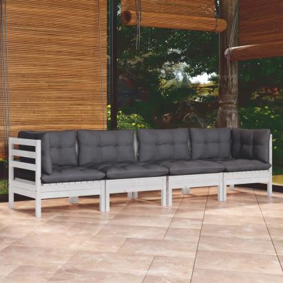 Set mobilier grădină cu perne, 4 piese, lemn masiv de pin GartenMobel Dekor