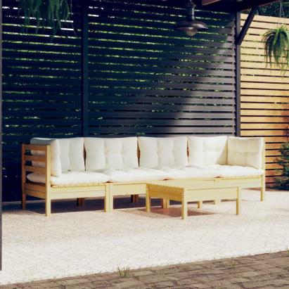 Set mobilier grădină cu perne crem, 5 piese, lemn masiv pin GartenMobel Dekor