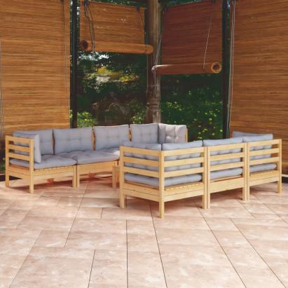 Set mobilier de grădină cu perne gri, 8 piese, lemn masiv pin GartenMobel Dekor