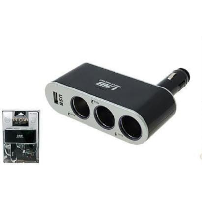 Prelungitor brichetă auto cu 3 prize 12/24V și port USB 5V WF005