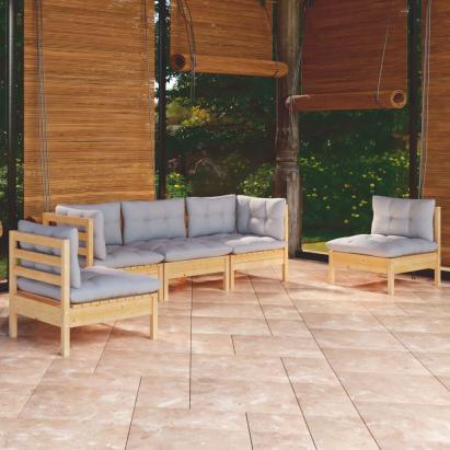 Set mobilier de grădină cu perne gri, 5 piese, lemn masiv pin GartenMobel Dekor
