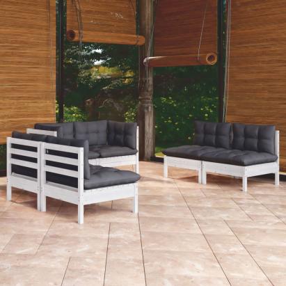 Set mobilier de grădină cu perne, 6 piese, lemn masiv de pin GartenMobel Dekor