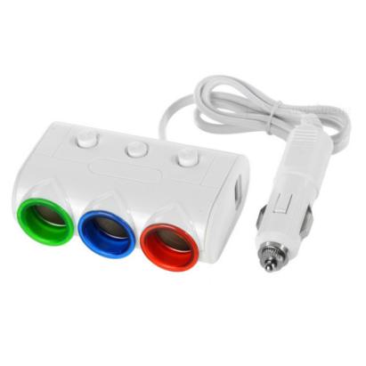 Prelungitor brichetă auto cu 3 prize și 2 USB, comutatoare ON/OFF, 120W