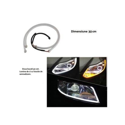 Bandă flexibilă LED DRL 30 cm cu semnalizare, set 2 bucăți (BO30WY)