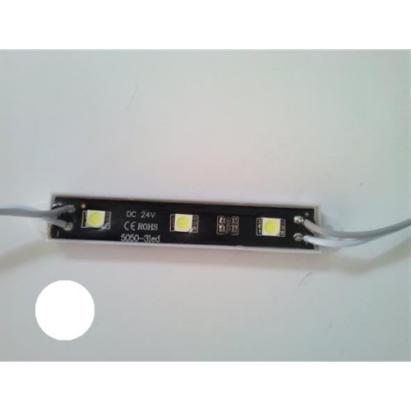 Modul LED 24V cu 3 SMD 5050, lumină albă, fundal negru, rezistent la apă