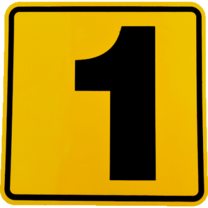 Autocolant număr 1 galben, pătrat, 11,2 x 11,2 cm pentru semnalizare