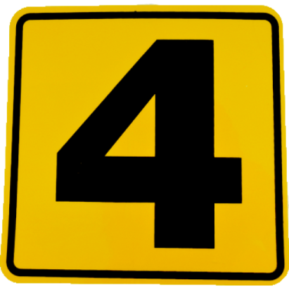 Abțibild autoadeziv număr 4 galben-negru, 11,2 x 11,2 cm