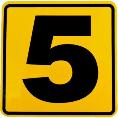 Abtibild autoadeziv număr 5 galben-negru, 11,2 x 11,2 cm