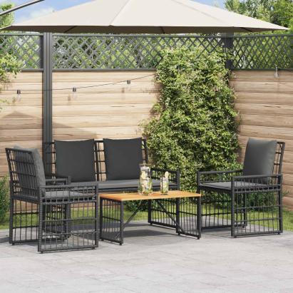 Set de Mobilier pentru Exterior 4 pcs Negru și Gri închis GartenMobel Dekor