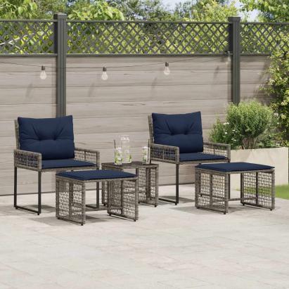 Set de Mobilier pentru Exterior cu pernă 5 pcs Gri și bleumarin GartenMobel Dekor