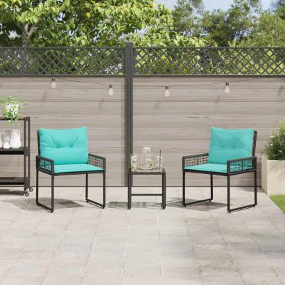Set de Mobilier pentru Exterior cu pernă 3 pcs Negru și Turcoaz GartenMobel Dekor