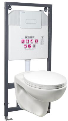 Set WC suspendat Kerra Doris cu rezervor îngropat și clapetă dublă, alb