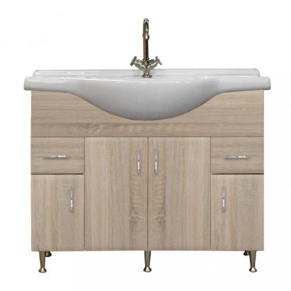 Mască chiuvetă baie Leziter Bianca Plus 105 cu lavoar ceramic, stejar Sonoma