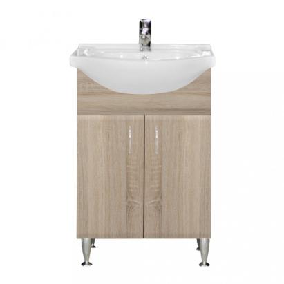 Mască chiuvetă baie Leziter Bianca Plus 55 cu lavoar ceramic, stejar Sonoma