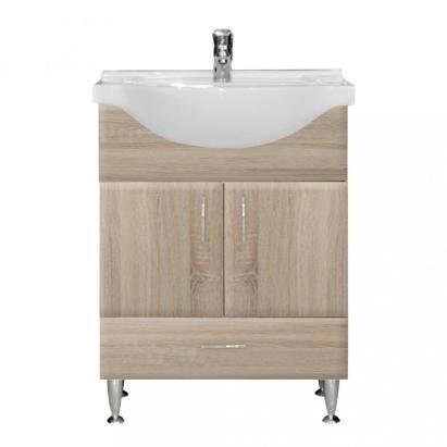 Mască chiuvetă baie Leziter Bianca Plus 65 cu lavoar ceramic, stejar Sonoma